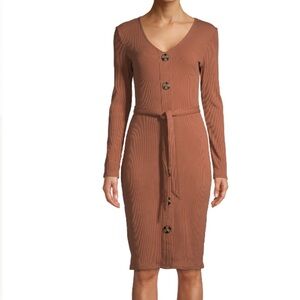No Boundaries NOBO brown long sleeve button down tie front dress ribbed 3x NWT